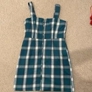 Green plaid, overall dress